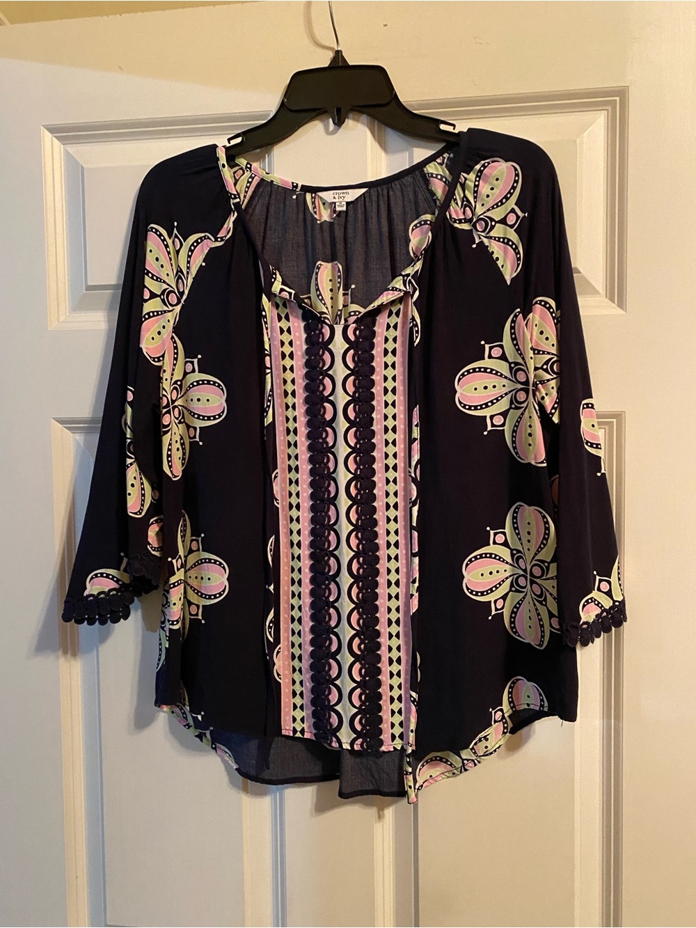 crown & ivy Navy Tunic with Pink & White Floral Motif